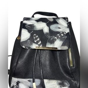 Feather Print Black Backpack Purse